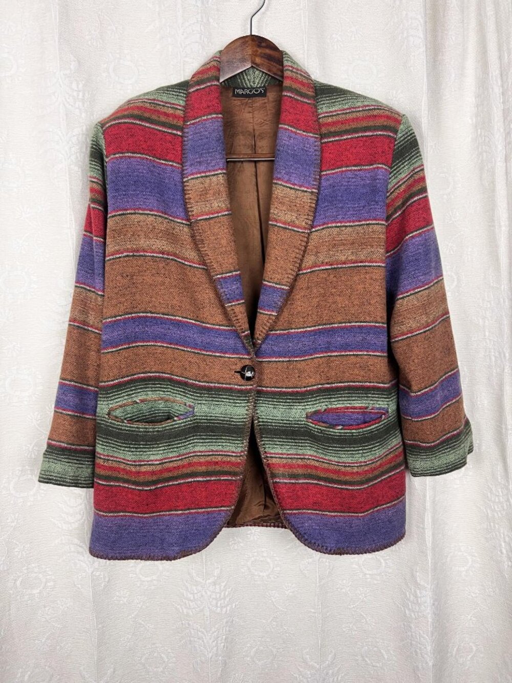 Vintage southwestern stripe blazer cotton blend 1-button jacket Aztec colorful